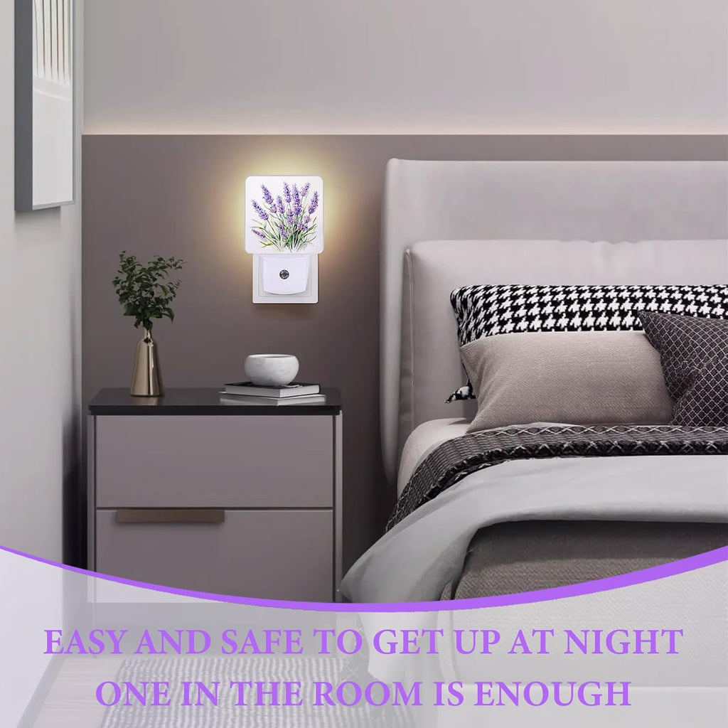 Purple Lavender Night Light,Plug-in Night Lights with Dusk-to-Dawn Sensor for Bedroom,Bathroom and Living Room Sleep Friendly lamp 0.5w