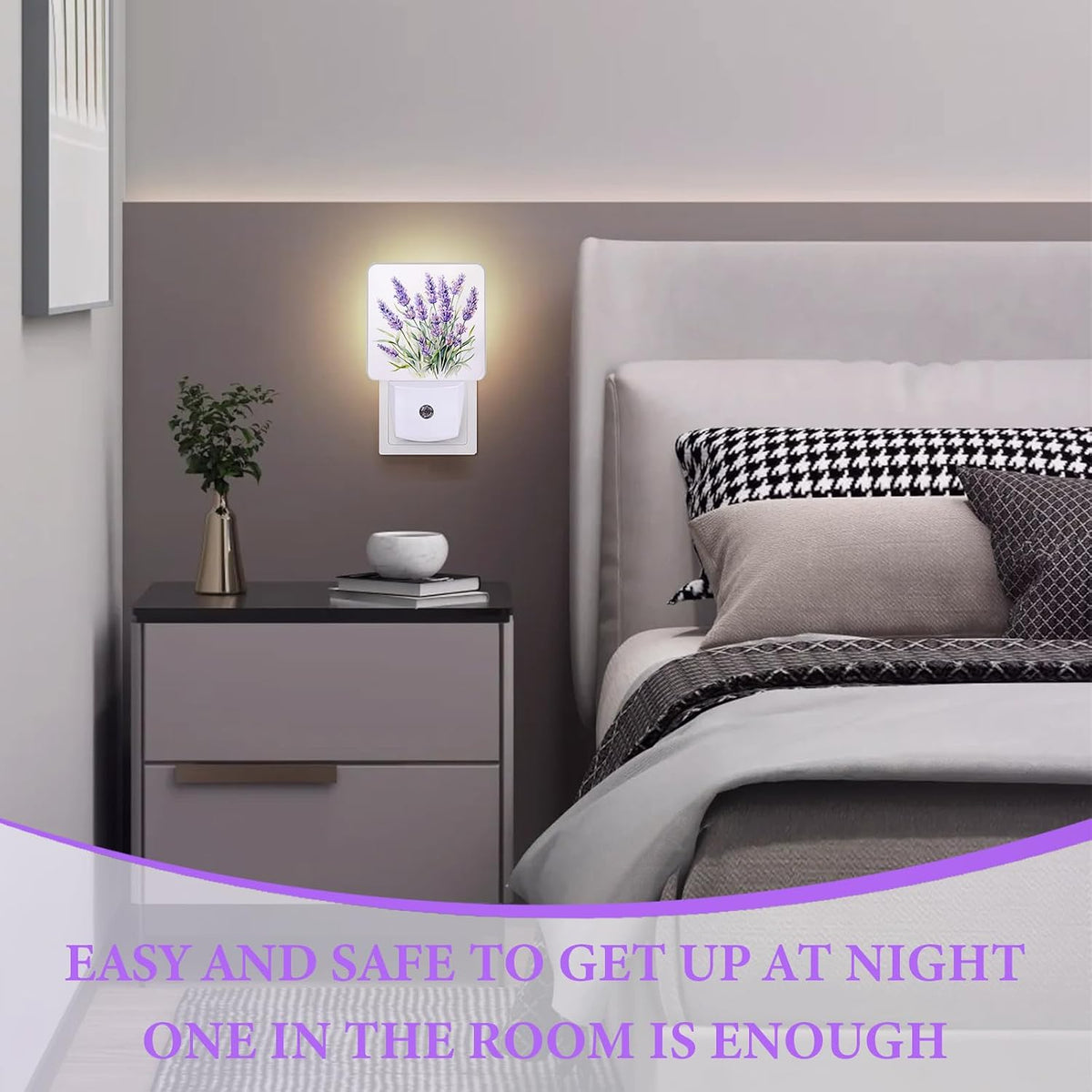 Purple Lavender Night Light,Plug-in Night Lights with Dusk-to-Dawn Sensor for Bedroom,Bathroom and Living Room Sleep Friendly lamp 0.5w