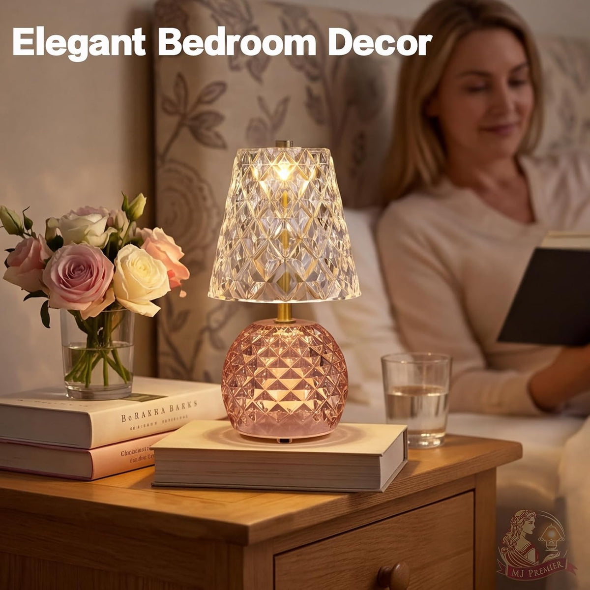 MJ PREMIER Rechargeable Table Lamp Cordless Mushroom Lamp with Timer Pink