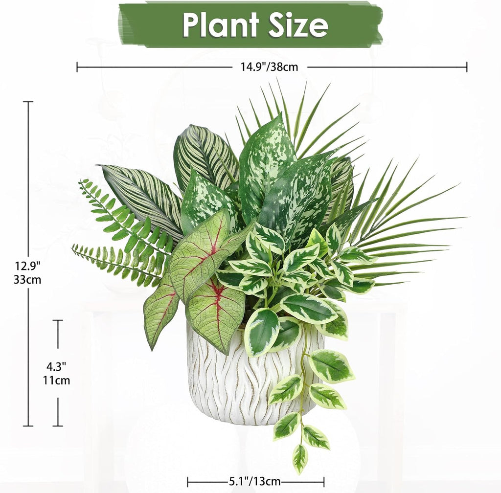Artificial Potted Plant with White Pot 13" Fake Greenery Indoor Decor
