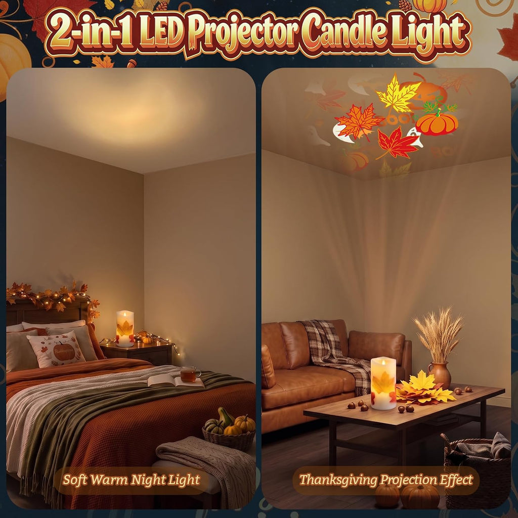 AVEKI Flickering Projector Candle Light, Maple Leaf Flameless Candles Lamp