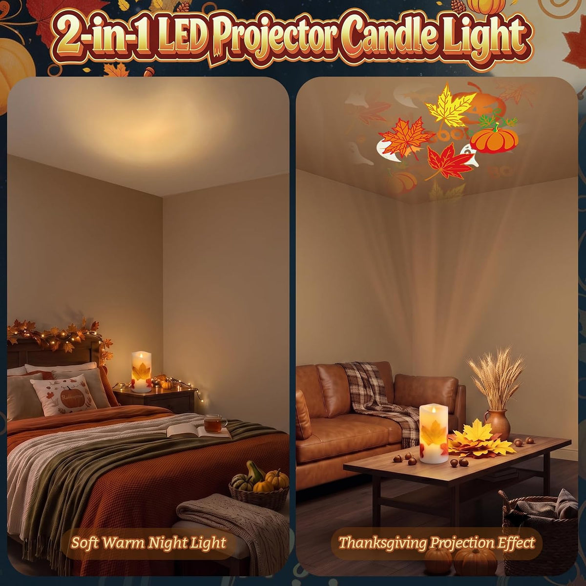 AVEKI Flickering Projector Candle Light, Maple Leaf Flameless Candles Lamp