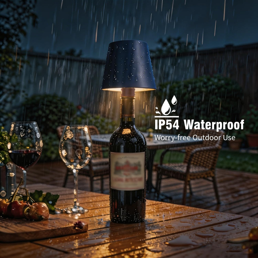 Wireless Bottle Lamp, Wireless Bottle Lamp Shade with 3 Color Temperature, Rechargeable Stepless Dimming LED Wine Bottle Lights for Any Bottle, Desk Lamp for Bedroom Restaurant Bar - Gold