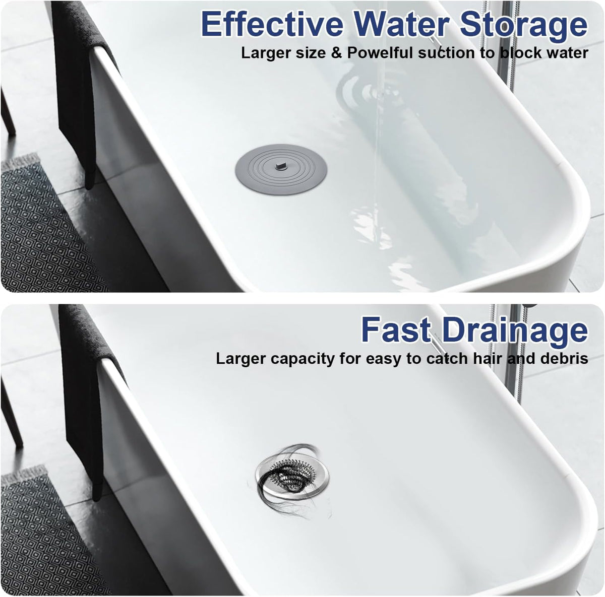 Shower Drain Cover Bathtub Stopper, 4.4" Hair Catcher for Bath, Tub & Sink
