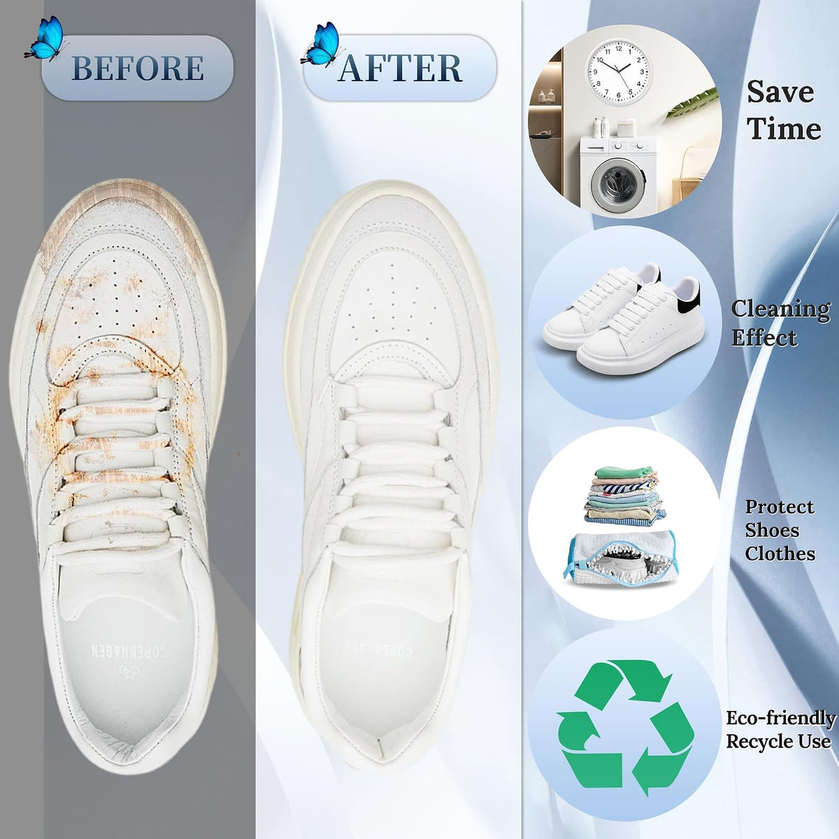 Shoe Washing Machine Bag, Laundry Shoe Bag for Washer and Dryer,2Pcs Reusable Shoe Bag for Washing Machine Fit Most Shoes Types (White 2 pcs)