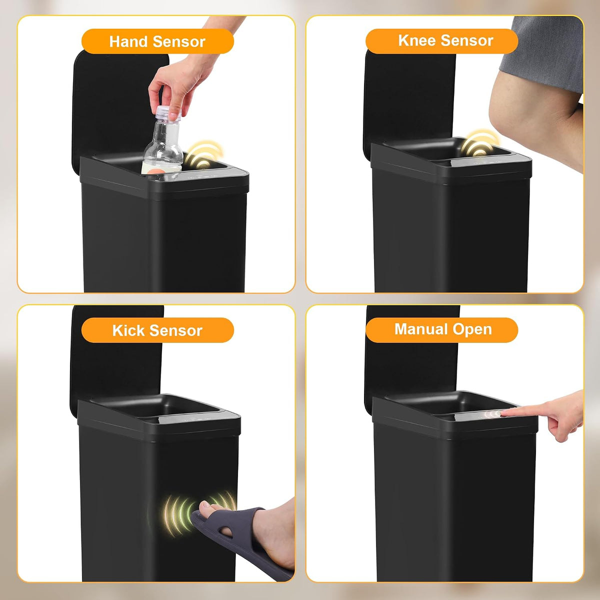 Black Bathroom Trash Can 2.6 Gallon Motion Sensor Trash Cans Automatic Touchless Garbage Bin Small Smart Trash Can for Bathroom,Kitchen, Toilet, Bedroom, RV