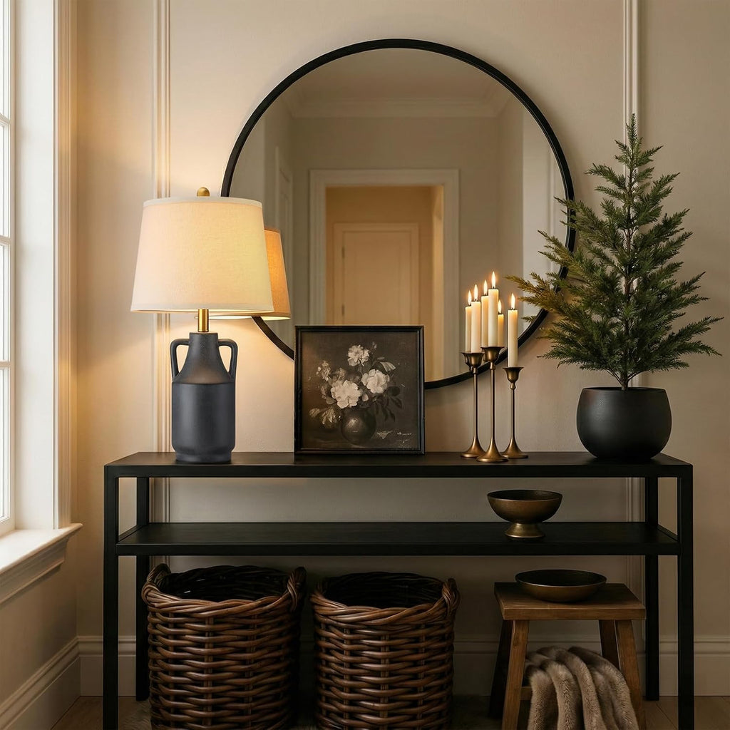 Lovlast 26" Farmhouse Black Ceramic Table Lamp for Bedroom Living Room