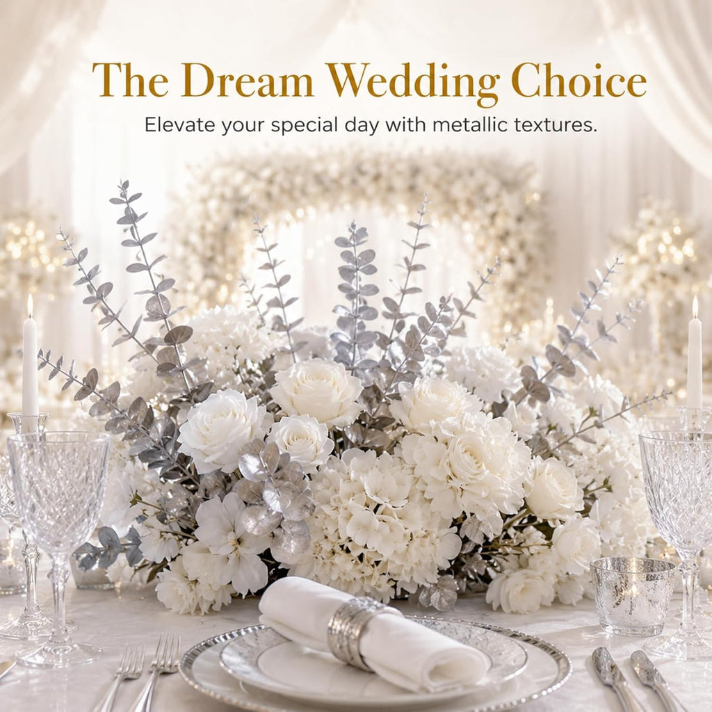 18 Pcs Artificial Eucalyptus Stems Frosted Silver Leaves Fake Greenery Branches Faux Flowers Bouquet for Home Decor Wedding Centerpiece Table Decoration