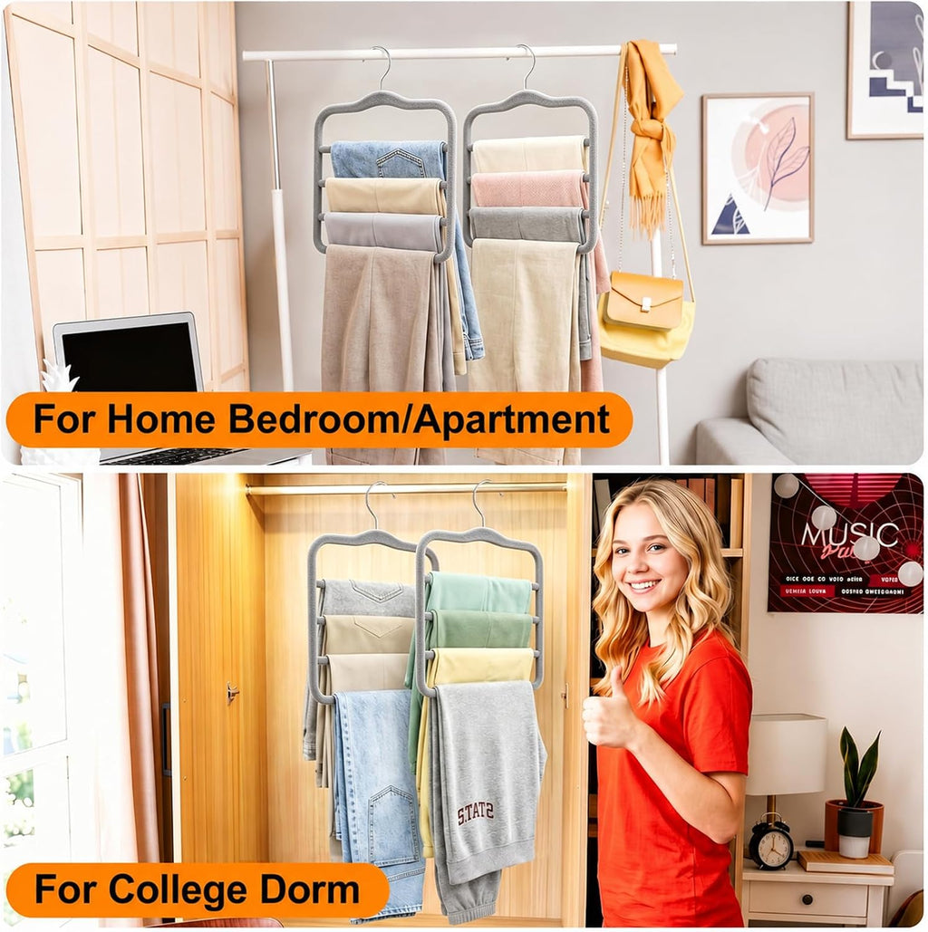 Velvet Pants Hangers Space Saving, 4 Pack Non Slip Closet Organizer