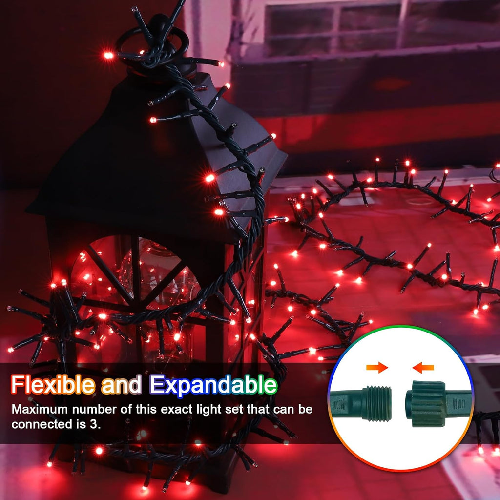 LAMPHOME 500 LED String Lights Outdoor, 11 Modes Plug in Twinkle Fairy Lights for Bedroom, 46ft 500LED Christmas Lights Cluster Lights Outdoor Waterproof Green-Red