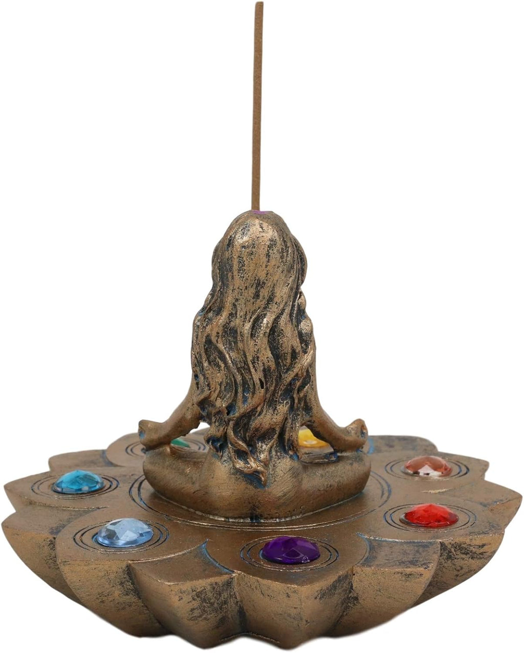 Ebros Gift Sacred Moon Feminine Triple Goddess Yoga Meditation with Chakra Zone Color Beads Lotus Flower Incense Stick Holder Burner Figurine Zen Feng Shui Vastu Home Fragrance Tabletop Altar Decor