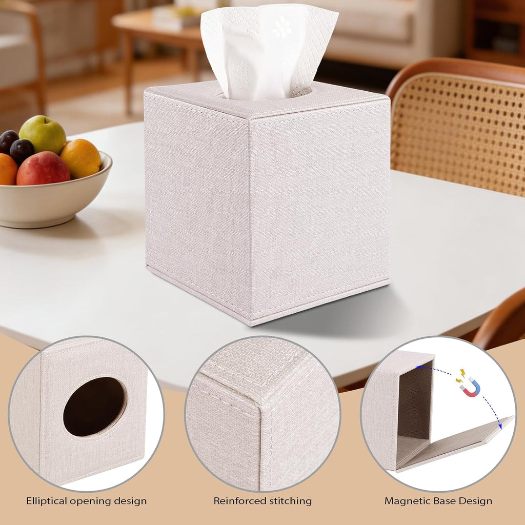 4 Pack Square Tissue Box Cover with Magnetic Bottom Tissue Box Holder