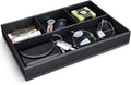 GORESE Faux Leather Valet Tray for Men, Stackable Jewelry Trays Drawer Organizer Tray Nightstand Organizer for Men, EDC Tray for Key, Wallet, Sunglass, Watch, Coin, Phone, Cologne - Black