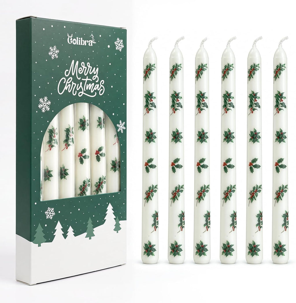 6 Pack Christmas Taper Candles, 10 Inch Unscented Candle Sticks