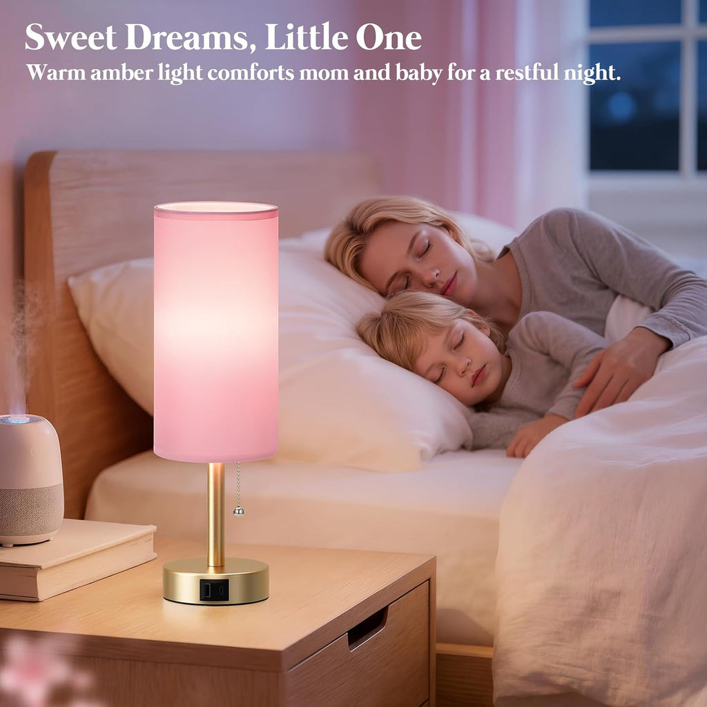 Pink Bedside Table Lamp for Bedroom - Small Nightstand Lamp for Girls