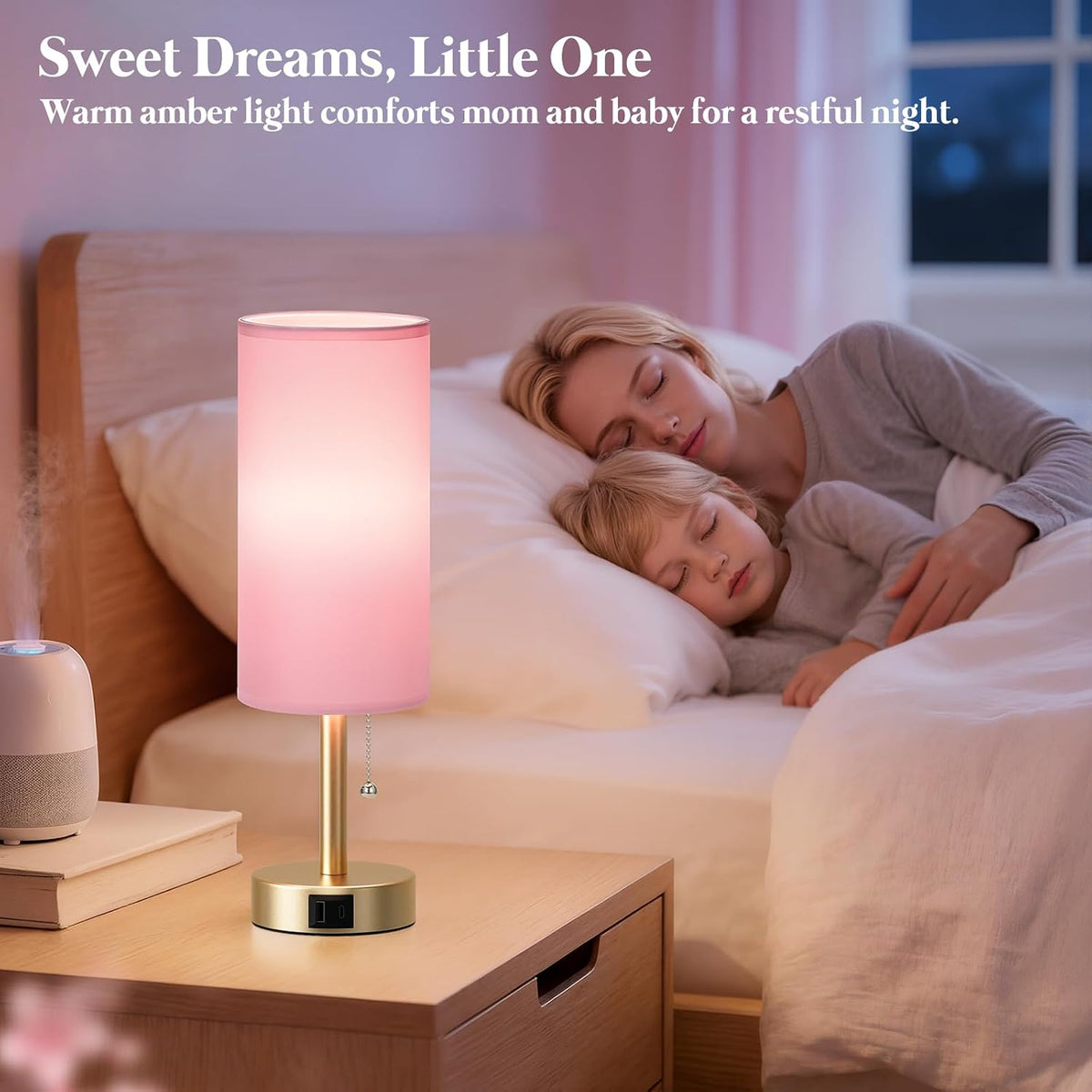 Pink Bedside Table Lamp for Bedroom - Small Nightstand Lamp for Girls