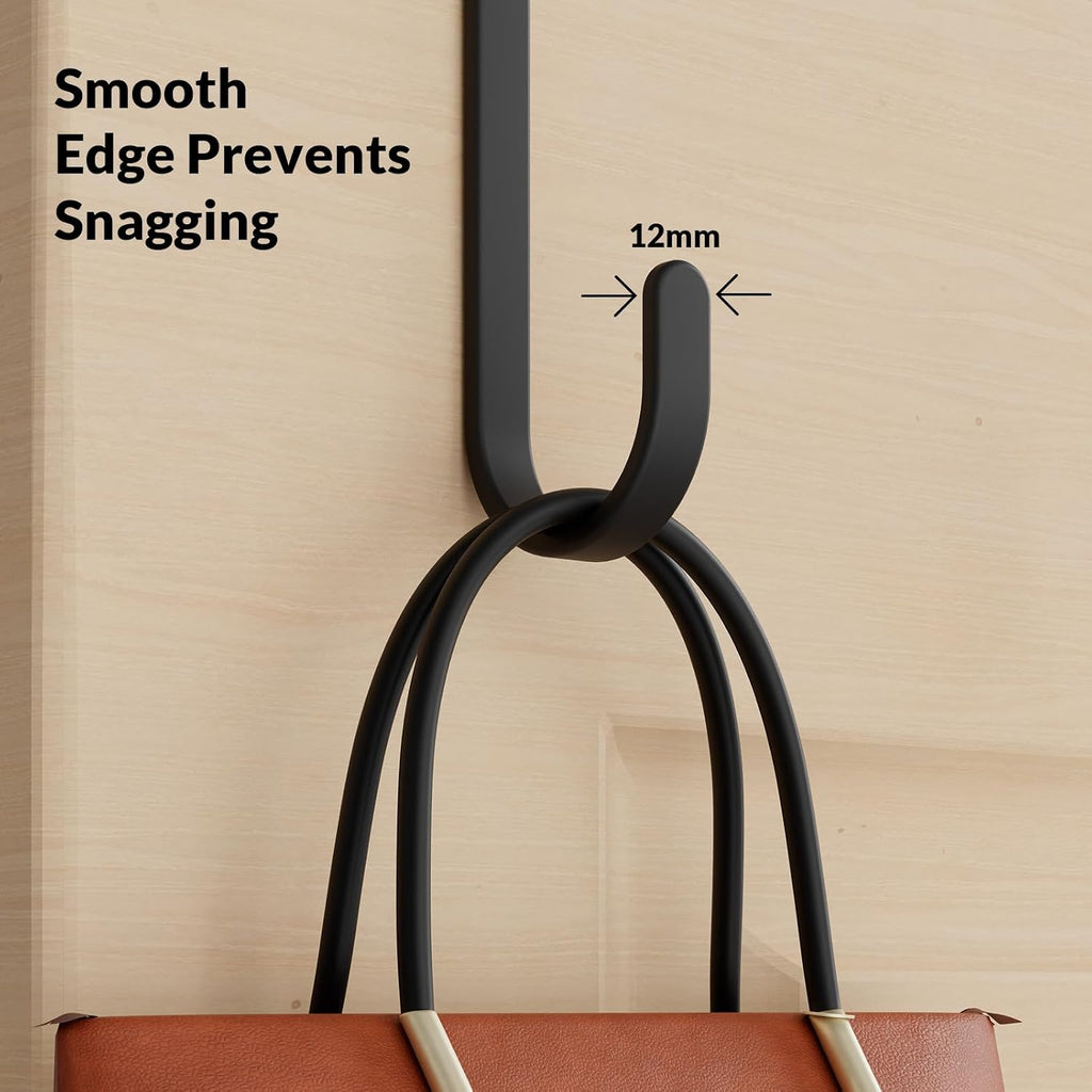 4 Pack Door Hooks for Hanging Clothes & Towels, Heavy Duty Over The Door Organizer Rack for Purses, Hats, Fits Most Standard Interior Doors (Up to 1.4")