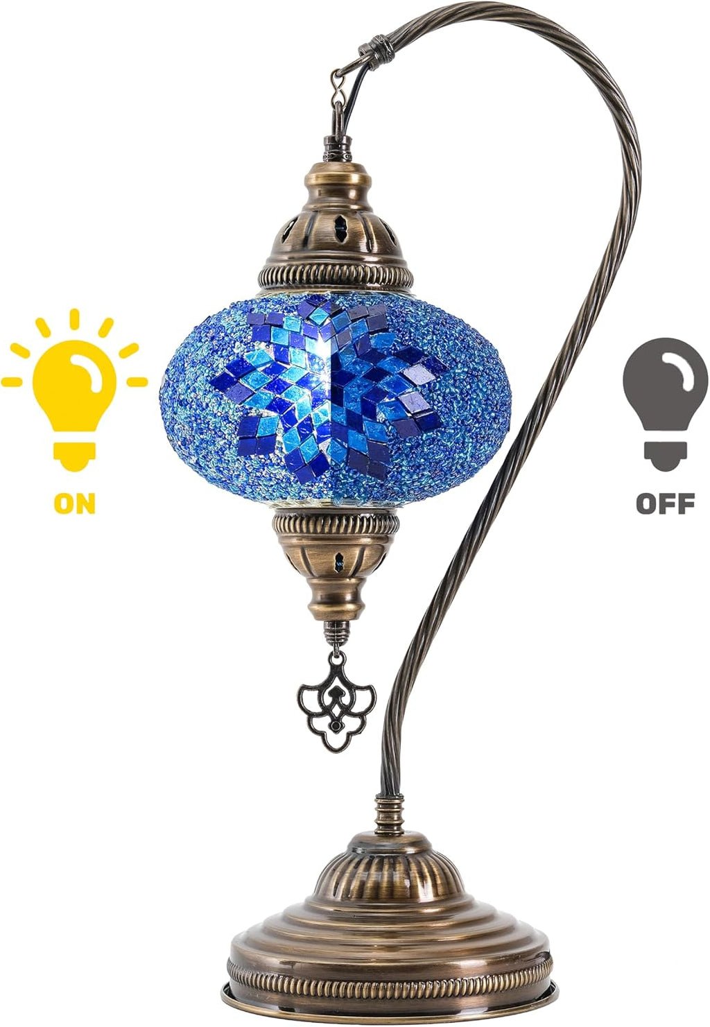 Turkish Mosaic Swan Neck Table Lamp, E12 Bulb Included, US Plug