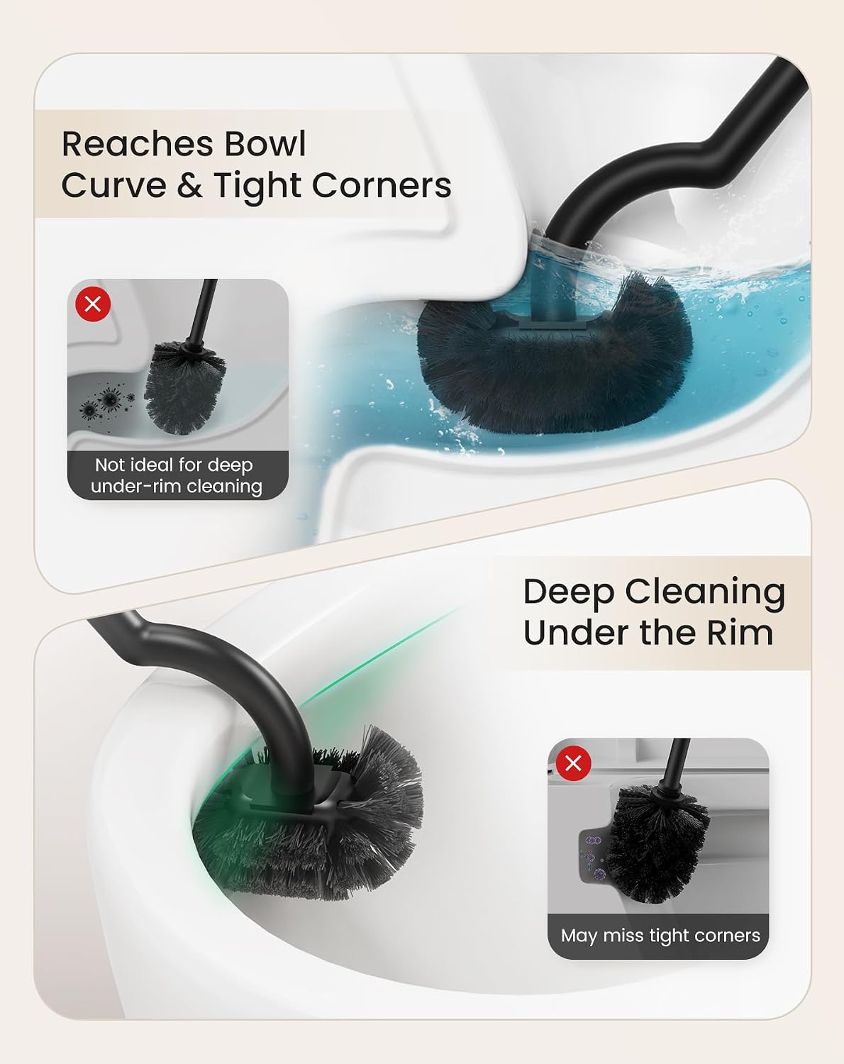Cesun 304 Stainless Steel Toilet Brush and Holder Set, 2 Brush Heads, Black