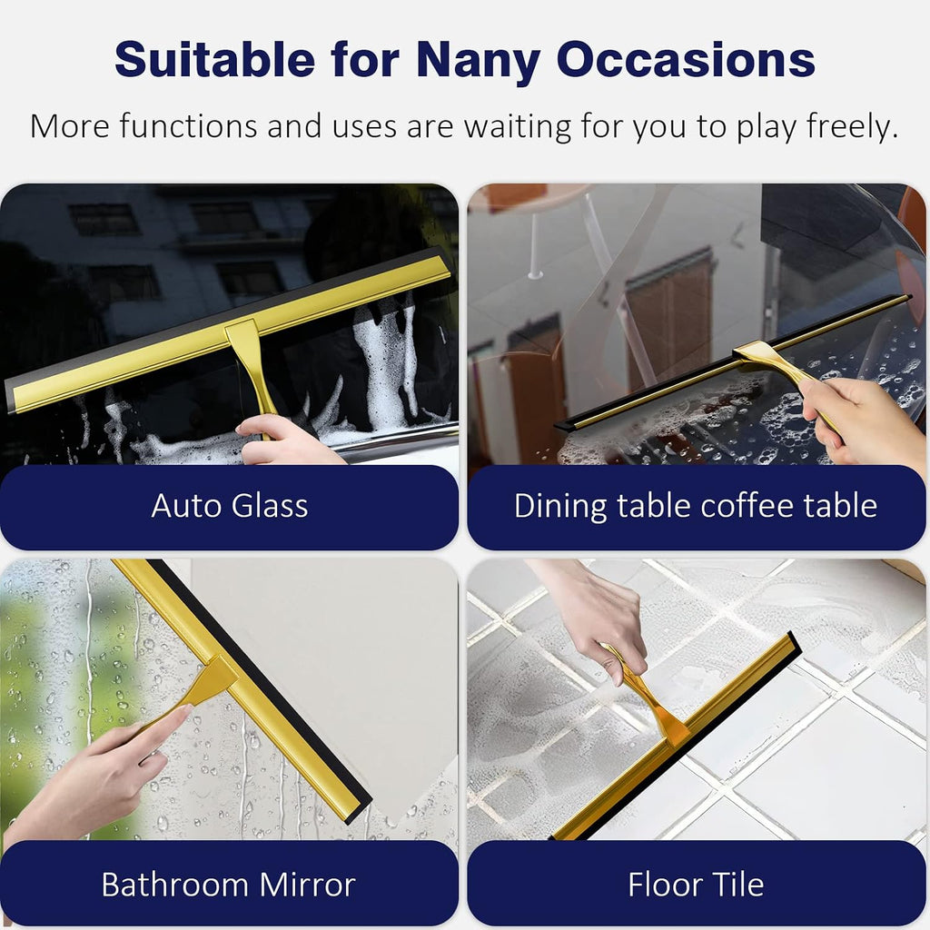 TOOVEM 14 Inch Shower Squeegee for Glass Doors, Window, Bathroom (Gold)