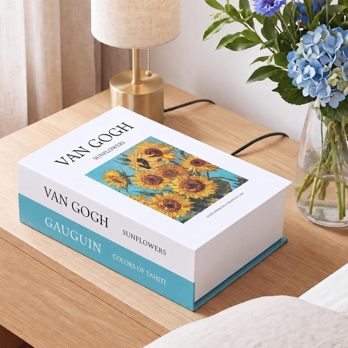 Book Shape Decorative Cable Management Box, Sunflower Gogh