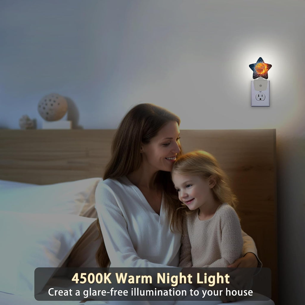 Basketball Fire Night Lights Plug into Wall with Dusk to Dawn Sensor,Lamp for Bedroom Bathroom Hallway Nightlight for Women Girls