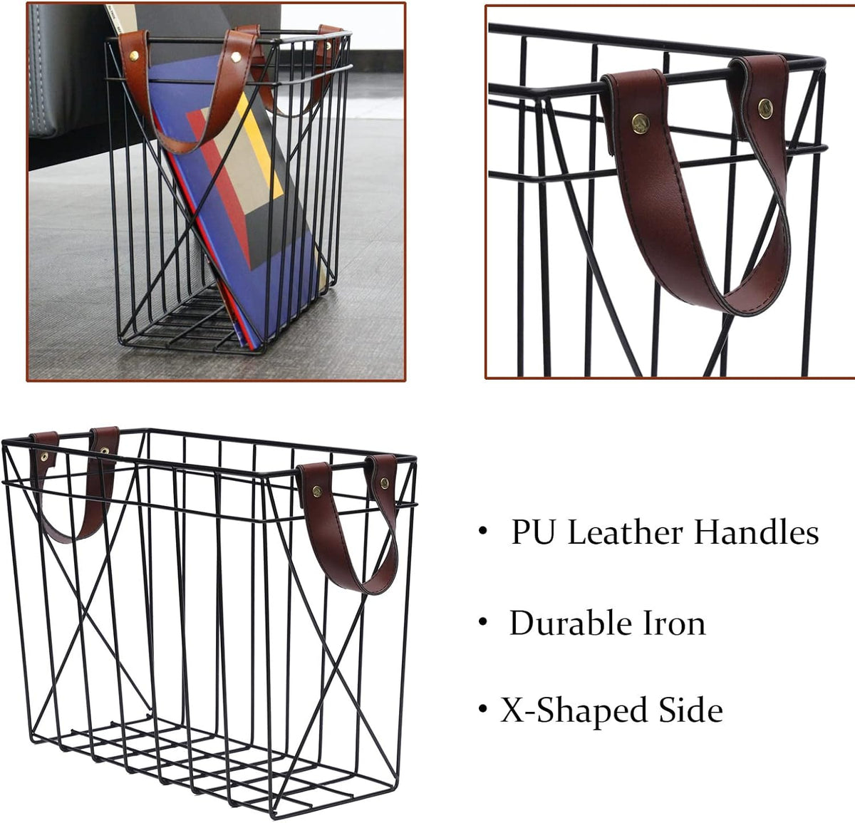 Magazine Rack Magazine Holder Storage Organizer Bin for Magazines, Books or Vinyl Record Album Storage, Black