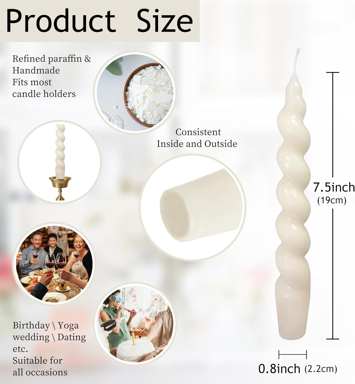 Spiral Taper Candles Stick Curve Unscented White Dinner Candle Twisted Candlesticks for Wedding Home Decor Holiday Relaxation Ambiance & Special Occasions