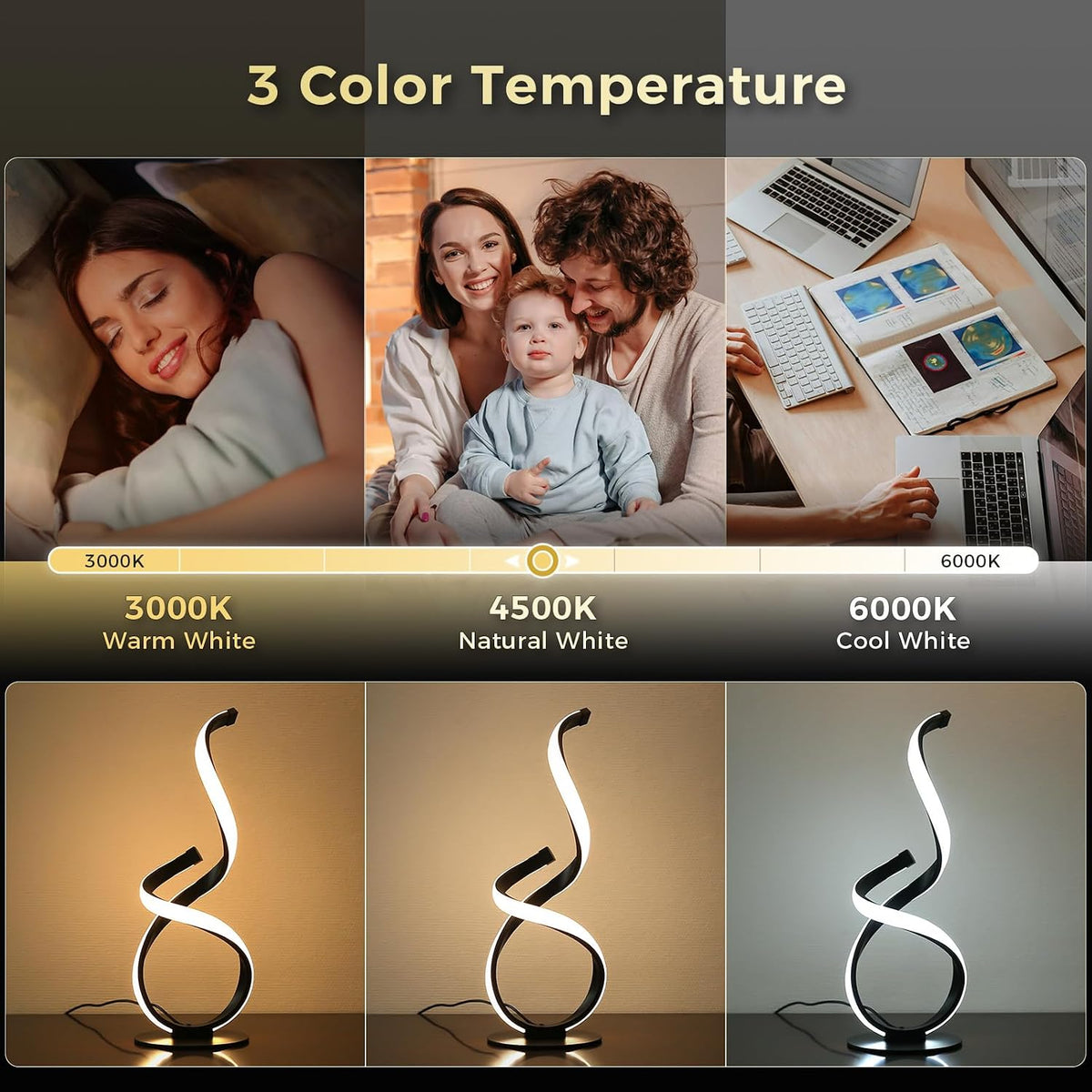 Modern Cool LED Table Lamp, Spiral Touch Control Desk Light