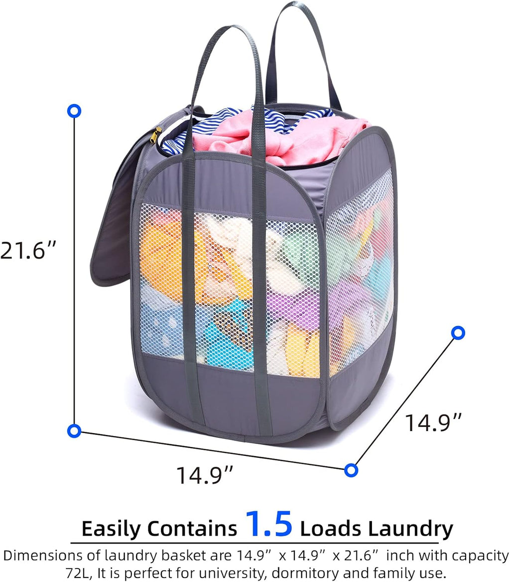 Pop-Up Laundry Hamper with YKK Zipper Lid, 1.5 Loads, Reinforced Handles