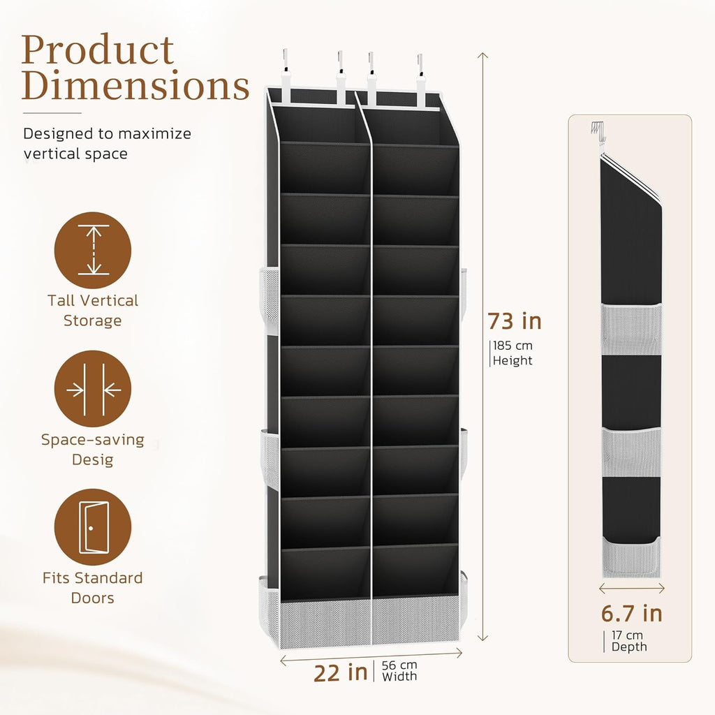 Criusia Over the Door Shoe Organizer, 20-30 Pairs Heavy-Duty Hanging Shoe Storage with Large Pockets, 10-Tier Door Shoe Rack with 4 Hooks for Sneakers Sandals Heels Boots (2 Pack, Black)
