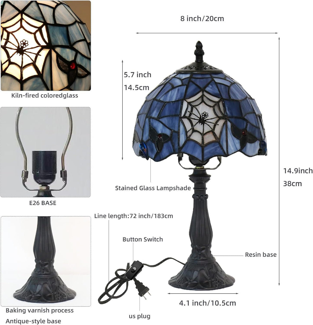 Tiffany Style Table Lamp,Stained Glass Spider Desk Lamp(8x8x15inch)