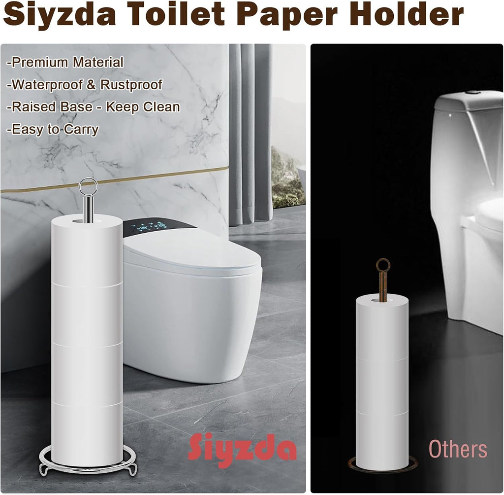 Bath Toilet Paper Holder, Toilet Tissue Roll Organizer Storage, Tissue Paper Holder Stand for Bathroom/Kitchen Countertop, Metal (21" H, Chrome)