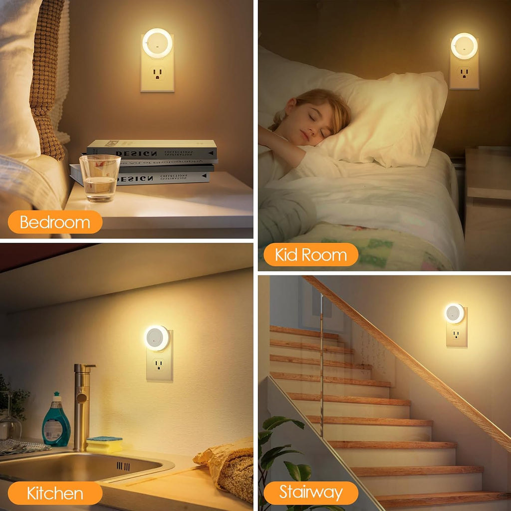 2-Pack LED Night Lights Plug in Dimmable, Dusk to Dawn Sensor 2700K