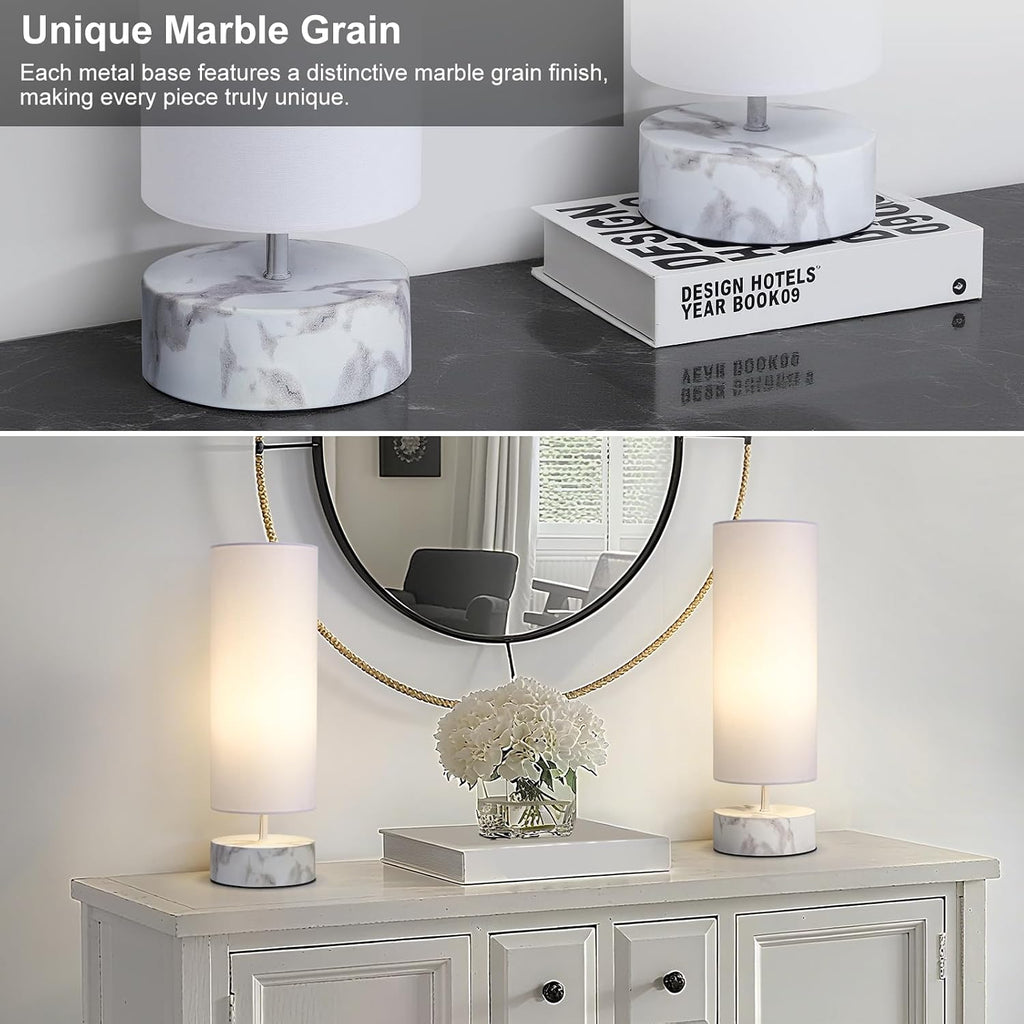 Touch Table Lamp with Marble Grain Metal Base, 3 Way Dimmable Bedside Lamp