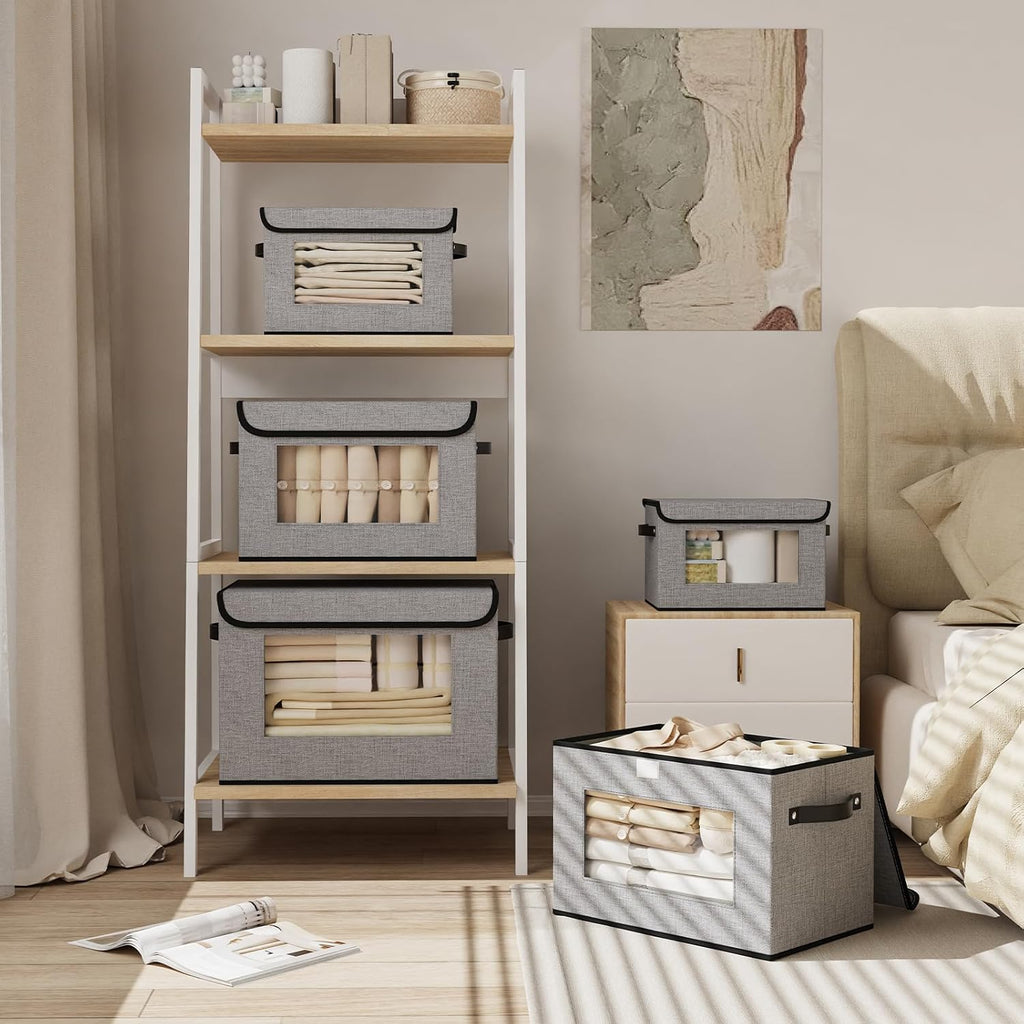 Gray Storage Baskets with Lid,Closet Bin,13x9.1x7.9In,5Pack