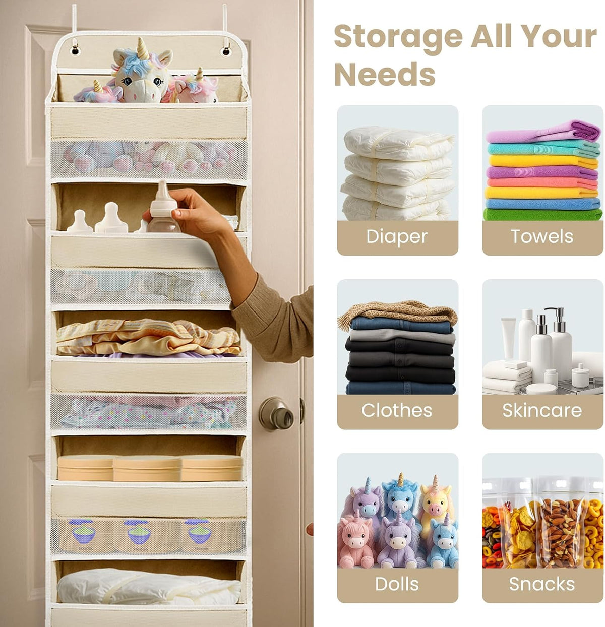 5-Tier Yarn Storage Organizer, Over the Door Crochet & Knitting Storage