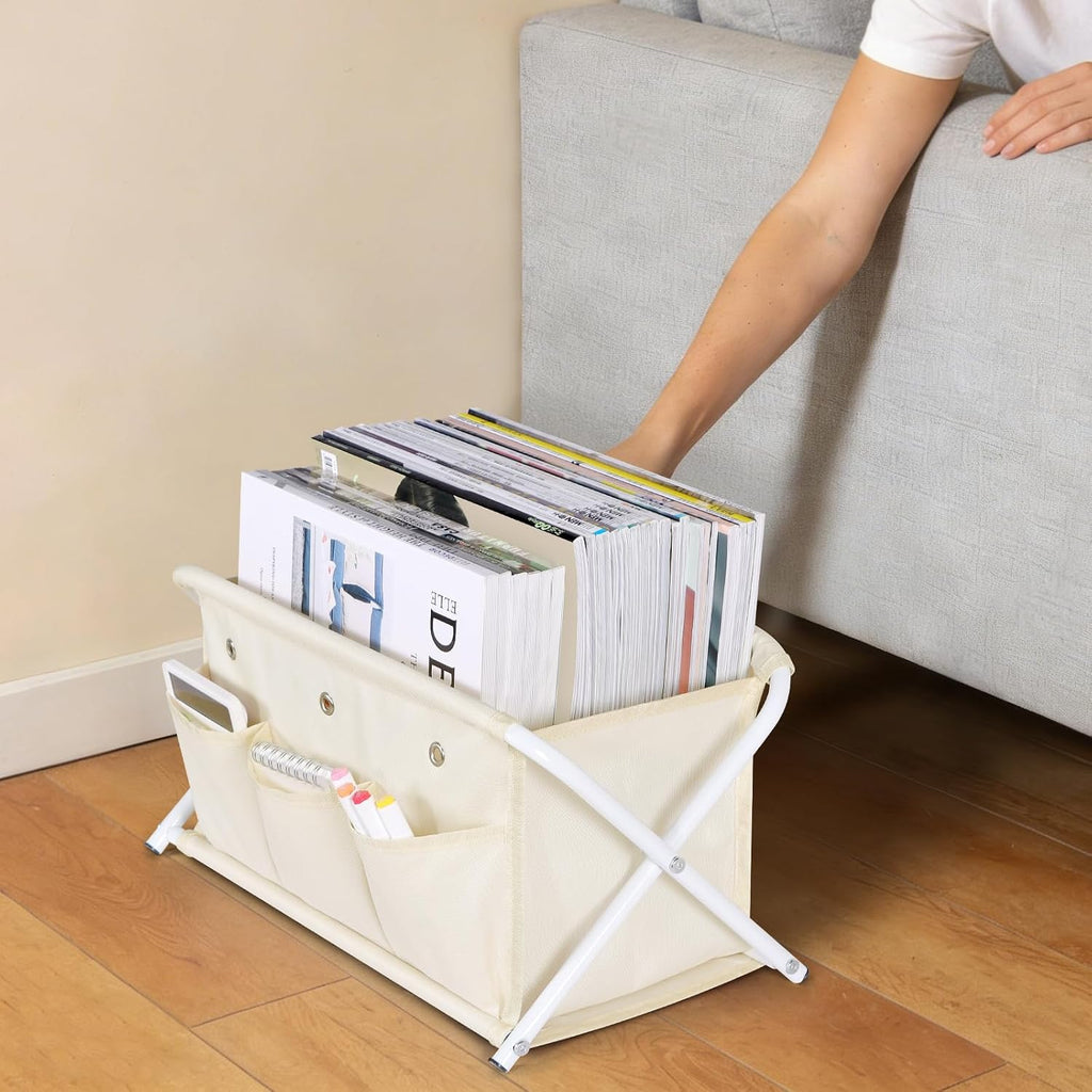 KEEGH Magazine Holder, Installation-Free Magazine Basket with 3 Pockets