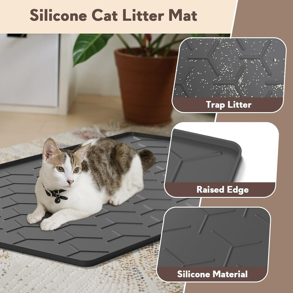 Garoopion Silicone Cat Litter Mat Large 40" X 28", Easy to Clean, Black