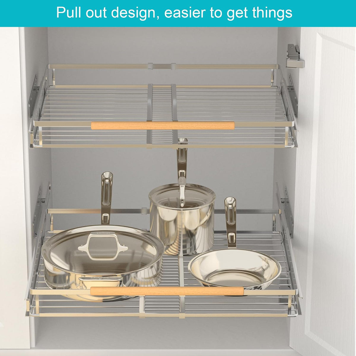 iPEGTOP Pull Out Cabinet Drawer Shelf Organizer, Extendable Sliding Slide Out Pantry Shelves Storage Heavy Duty for Kitchen Cabinets Under Sink, Adjustable Width 23.1~39.9" W x 22.5" D