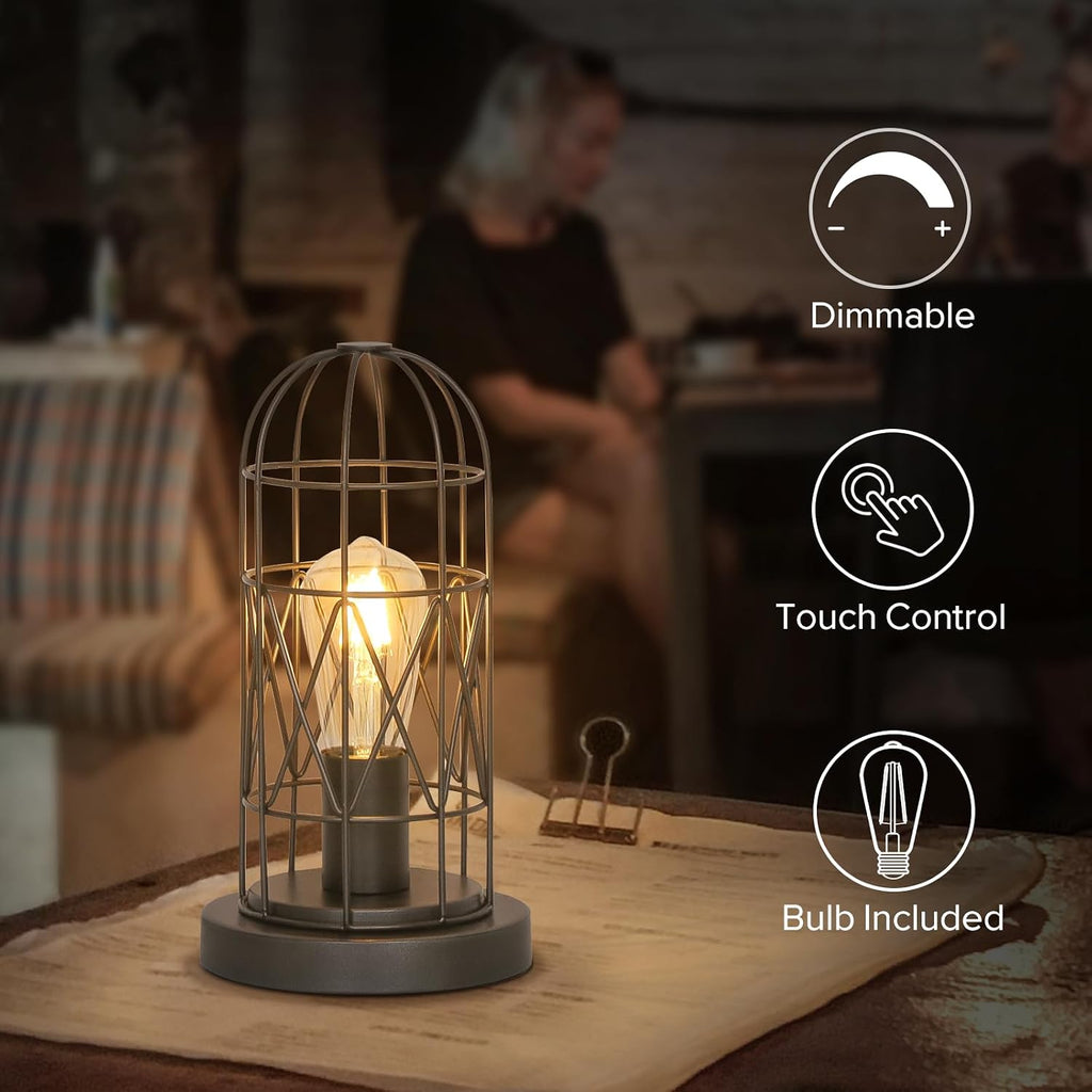 Small Touch Table Lamp, 3 Way Dimmable Industrial Nightstand Lamp, Gray
