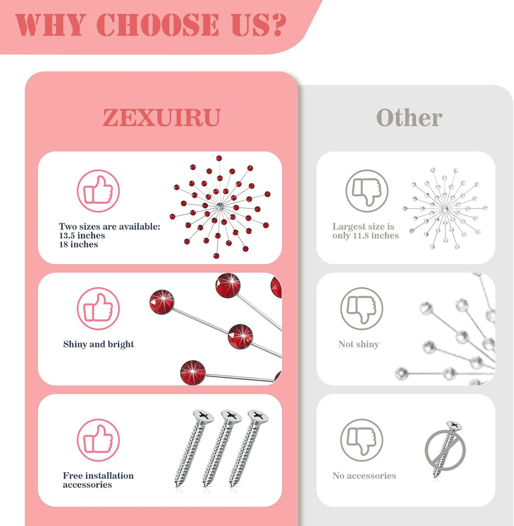 ZEXUIRU 3 Set Silver Starburst Wall Art for Home Decor Metal Bling Crystal Rhinestones Sunburst Wall Decor Sparkling Rhinestone Art Accent Silver - 13in