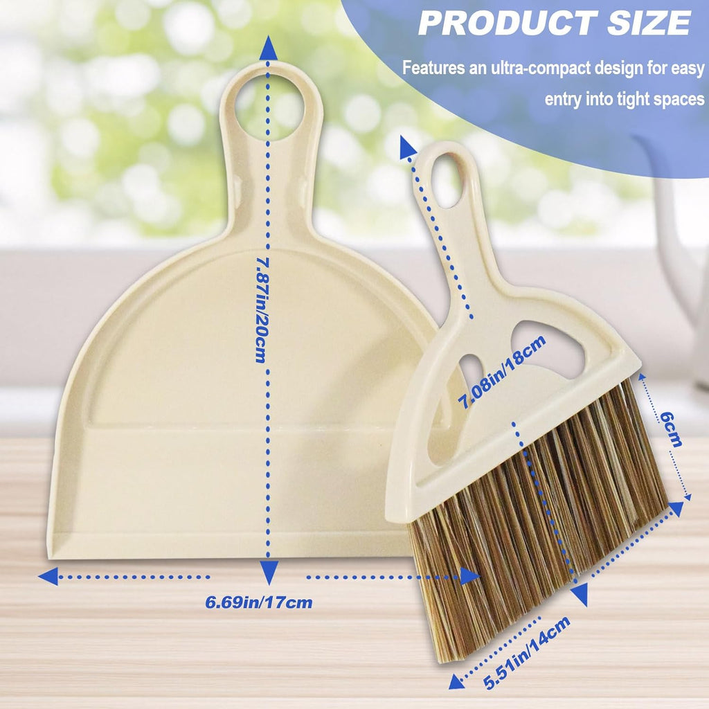 Mini Broom and Dustpan Set Hand Broom with Dustpan Portable Housekeeping Cleaning Tools for Desk,Counter,Sofa,Kitchen,Office,Nest (Off White)