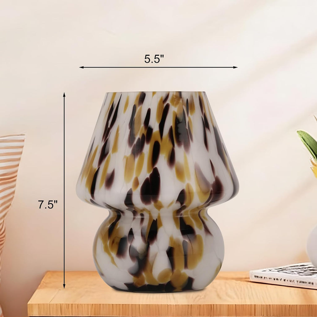 Mushroom Lamp with LED Bulb, Small Glass Bedside Lamp, Brown&White