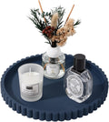 Round Bathroom Tray Perfume Organizer Coffee Table Decor, 9" Dark Blue