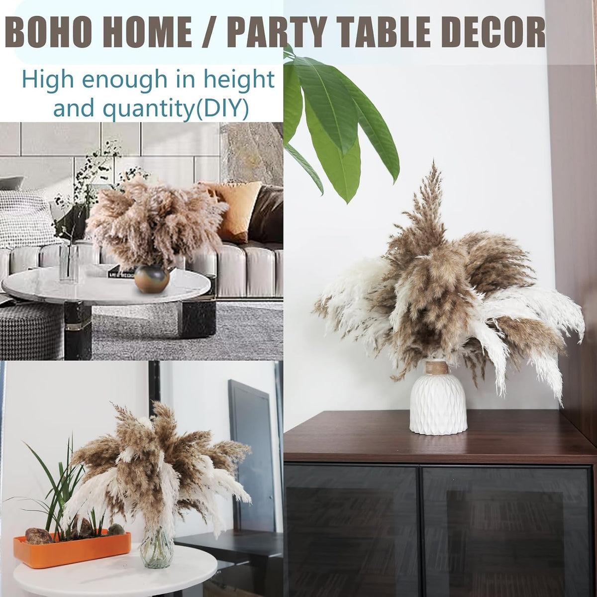 30 Stems Boho Decor - Dried Pampas Grass, Fluffy Brown & White Pampas Grass Fluffy, Dry Short Flowers Small Pampas Bulk for Home Decor, Home Decor, Wedding Decor, Gift(17.7 inch, 15 Brown & 15 White)