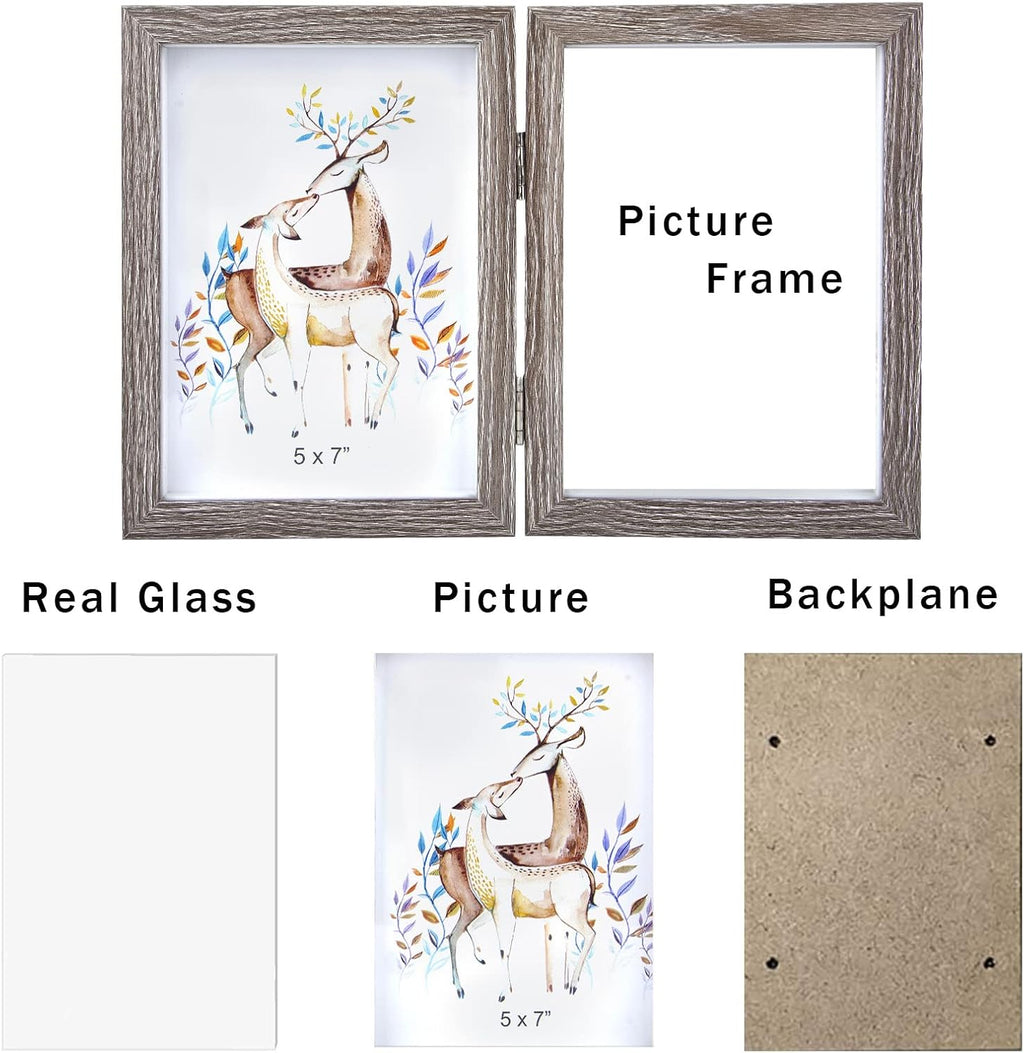 AVEAX Double 5x7 Picture Frame Grey Wood Photo Frame Shadow Box Frame