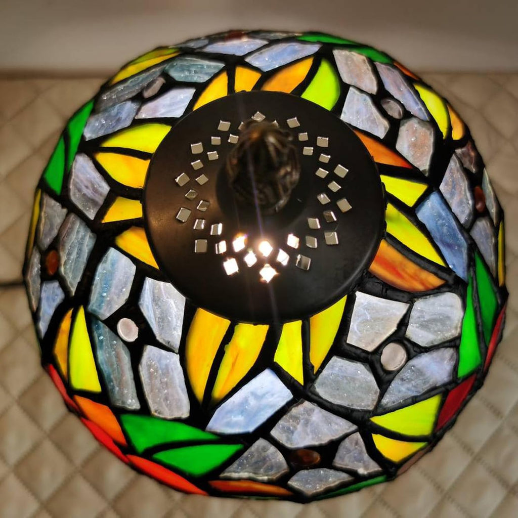 Rose Tiffany Small Table Lamp 3 Way Color Temperatures Stained Glass Bedside Nightstand Table Lamps for Living Room,Bedroom, Home Office Reading Desk Lamp+LED Bulb,8X8X15 Inch