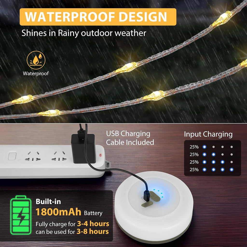 2Pack Camping String Lights, 4 in 1 Quick Storage 32.8FT 9 Modes Portable