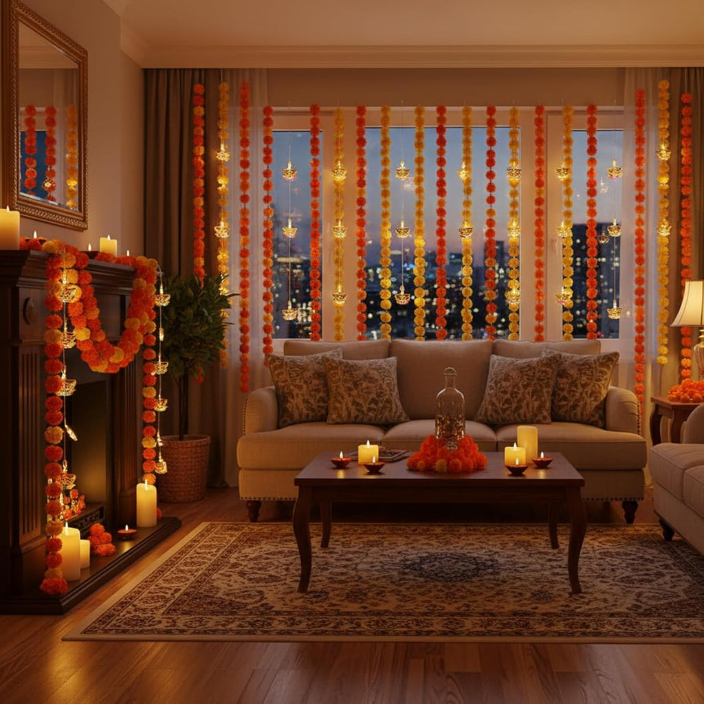 9.8ft Lotus Candle Diwali String Lights, 20 LED Multi-Color Fairy Diya Curtain Lights, Window String Lights, Wedding, Party, Indoor Outdoor Bedroom Decoration(Colorful Flame)